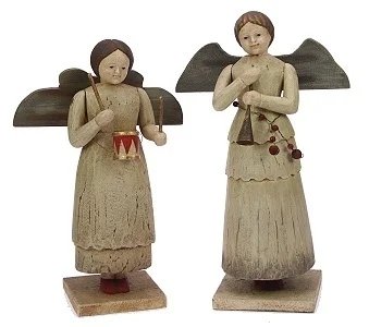 2 Engel mit Kerzenhalter  mit Trompete und Laute Meander